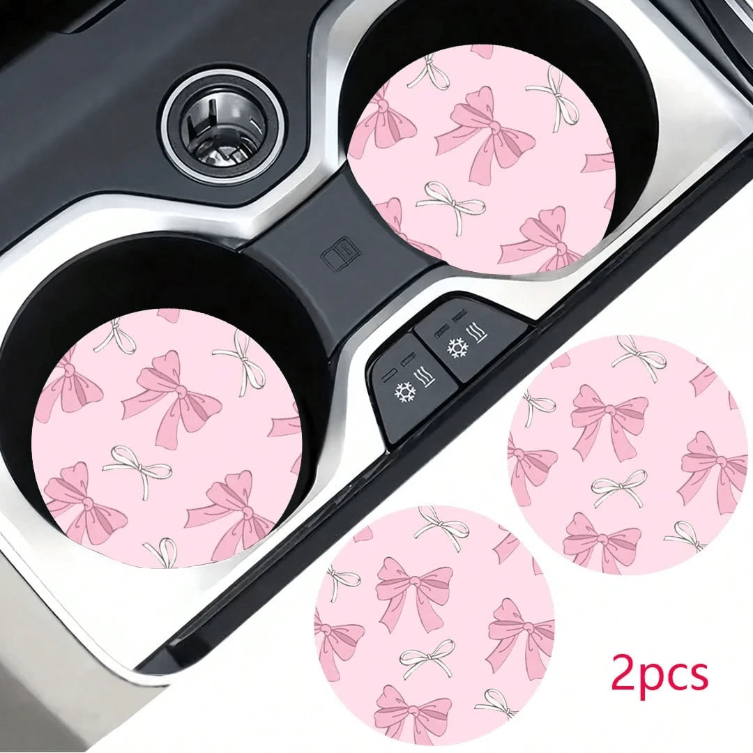 2pcs Bowknot Leopard Print Car Cup Holder Coasters, Non-Slip Shock-Absorbing Universal Fashion Car Cup Coasters, Interior Accessories, Party Gift