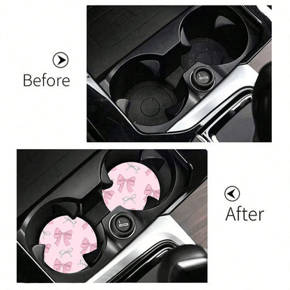 2pcs Bowknot Leopard Print Car Cup Holder Coasters, Non-Slip Shock-Absorbing Universal Fashion Car Cup Coasters, Interior Accessories, Party Gift