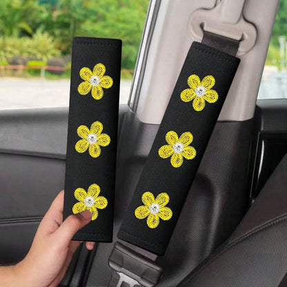 2pcs Car Belt Shoulder Pads, Flower Embroidered Shoulder Protector Covers, Unisex Car Seat Belt Cushions, Soft Breathable Belt Covers, Essential Summer Car Interior Accessories