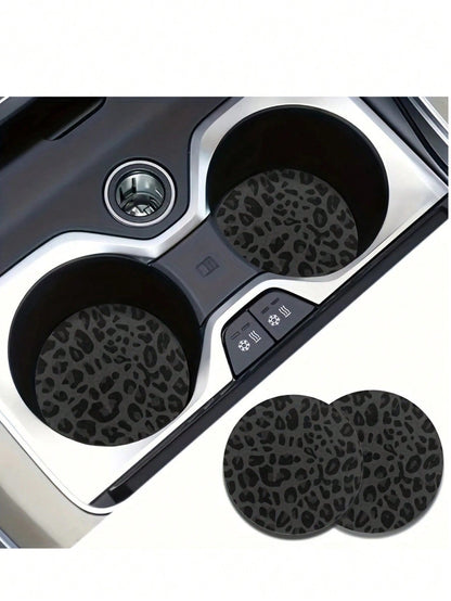 2pcs Car Cup Holder Mats, Non-Slip Car Interior Decor, Leopard Print Cup Holder Inserts, Enhance Car Interior Quality, Great Gift