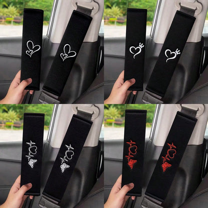 2pcs Car Embroidered Shoulder Pads, Safety Belt Shoulder Covers, Comfortable For Driver And Passenger All Season, Durable Safety Belt Accessories, Suitable For Valentine's Day Gift, Car Interior Acces