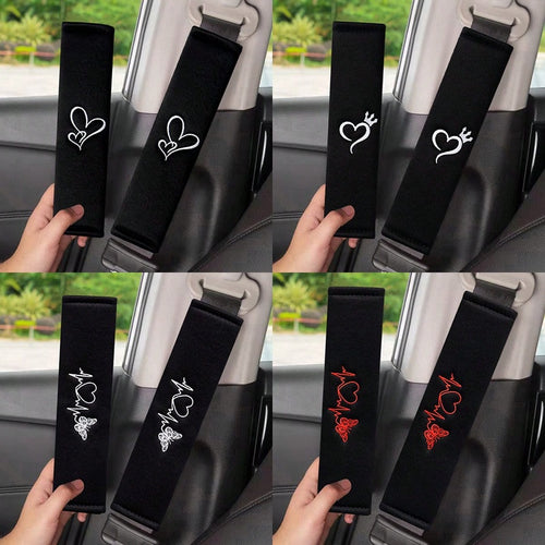 2pcs Car Embroidered Shoulder Pads, Safety Belt Shoulder Covers, Comfortable For Driver And Passenger All Season, Durable Safety Belt Accessories, Suitable For Valentine's Day Gift, Car Interior Acces