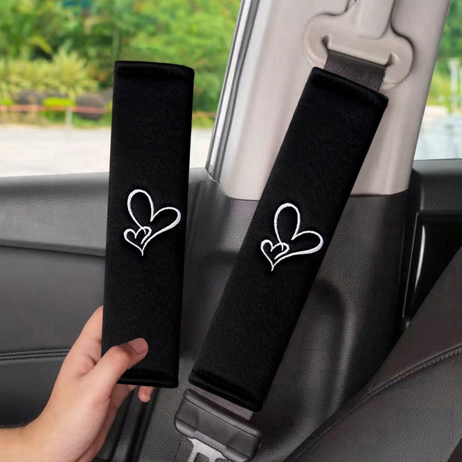 2pcs Car Embroidered Shoulder Pads, Safety Belt Shoulder Covers, Comfortable For Driver And Passenger All Season, Durable Safety Belt Accessories, Suitable For Valentine's Day Gift, Car Interior Acces