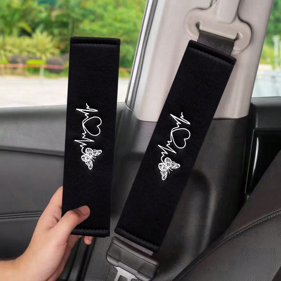 2pcs Car Embroidered Shoulder Pads, Safety Belt Shoulder Covers, Comfortable For Driver And Passenger All Season, Durable Safety Belt Accessories, Suitable For Valentine's Day Gift, Car Interior Acces