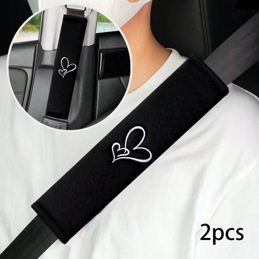 2pcs Car Embroidered Shoulder Pads, Safety Belt Shoulder Covers, Comfortable For Driver And Passenger All Season, Durable Safety Belt Accessories, Suitable For Valentine's Day Gift, Car Interior Acces