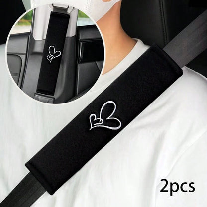 2pcs Car Embroidered Shoulder Pads, Safety Belt Shoulder Covers, Comfortable For Driver And Passenger All Season, Durable Safety Belt Accessories, Suitable For Valentine's Day Gift, Car Interior Acces