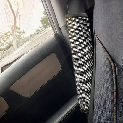 2pcs Car Seat Belt Shoulder Pads, Luxury Shiny Rhinestone Leather Material, Soft Shoulder Protection To Relieve Pressure, Universal Fit For All Car Models, Decorative And Protective Car Accessories