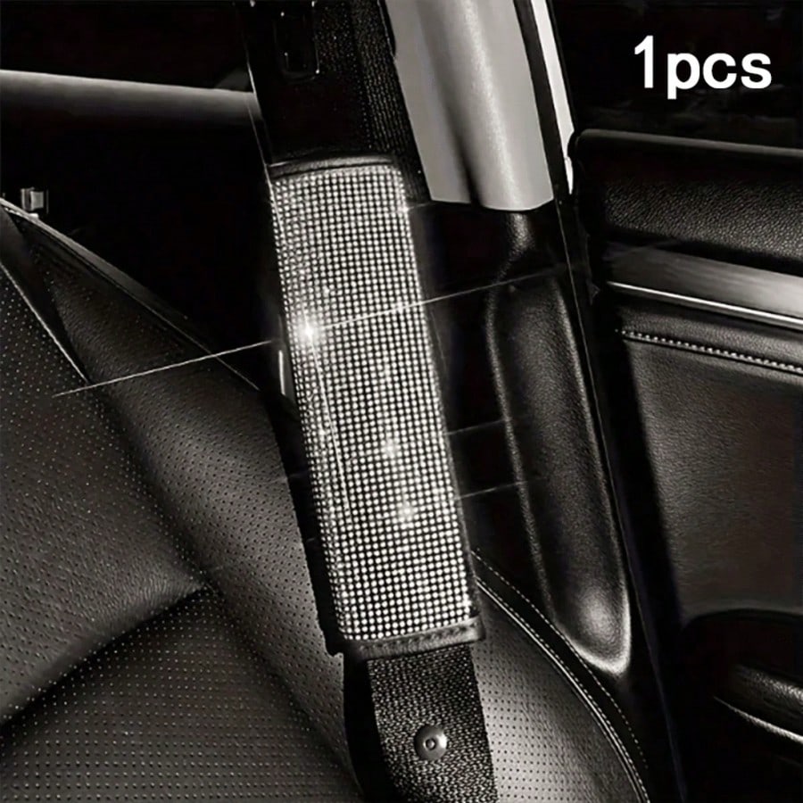 2pcs Car Seat Belt Shoulder Pads, Luxury Shiny Rhinestone Leather Material, Soft Shoulder Protection To Relieve Pressure, Universal Fit For All Car Models, Decorative And Protective Car Accessories