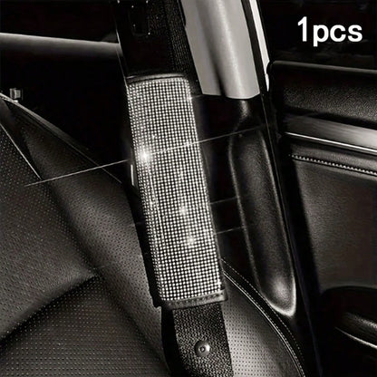 2pcs Car Seat Belt Shoulder Pads, Luxury Shiny Rhinestone Leather Material, Soft Shoulder Protection To Relieve Pressure, Universal Fit For All Car Models, Decorative And Protective Car Accessories
