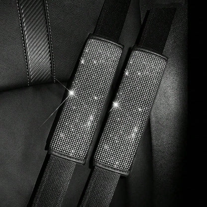 2pcs Car Seat Belt Shoulder Pads, Luxury Shiny Rhinestone Leather Material, Soft Shoulder Protection To Relieve Pressure, Universal Fit For All Car Models, Decorative And Protective Car Accessories
