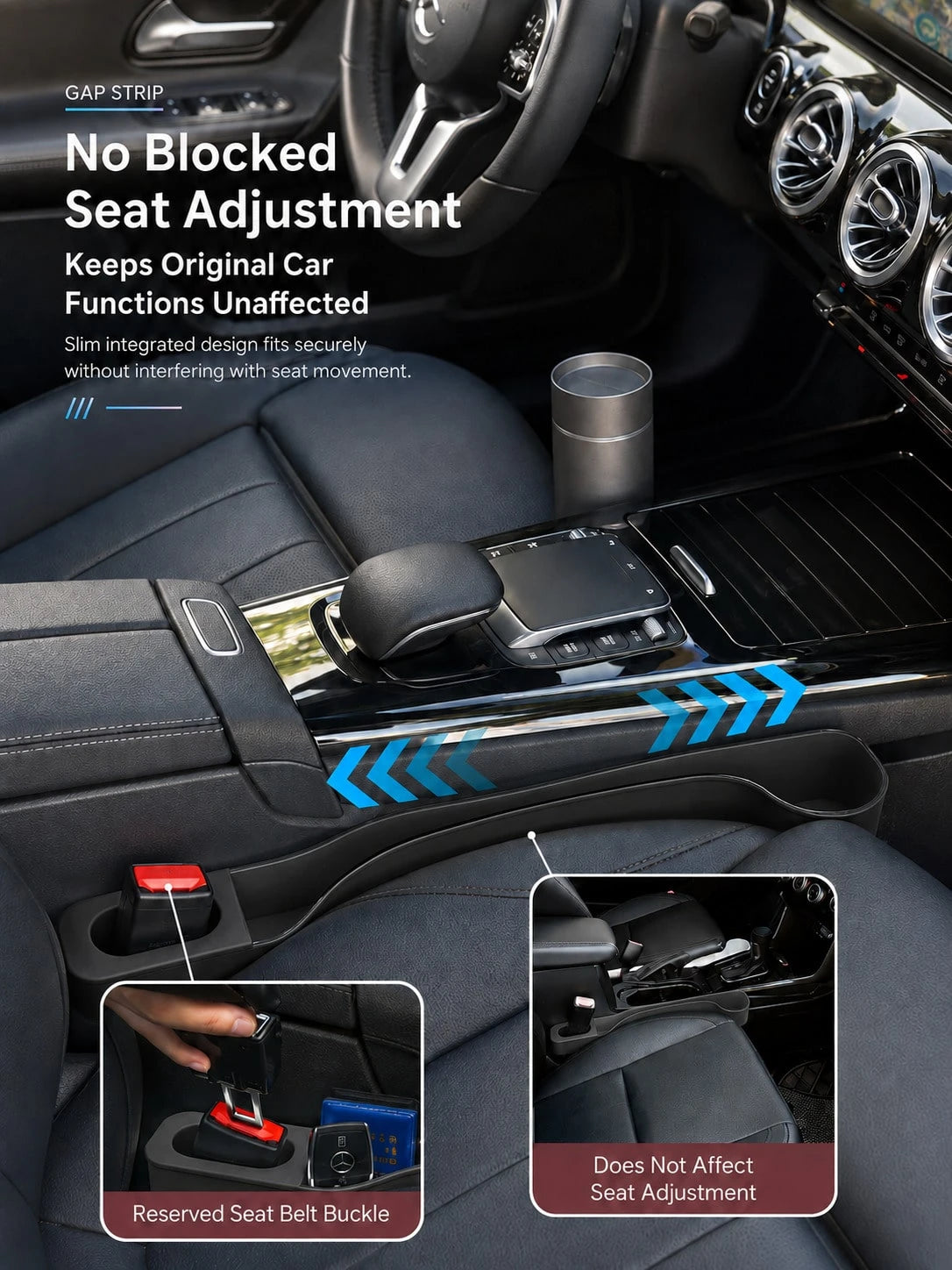 2pcs Car Seat Gap Filler, Side Gap Storage Box Between Seat And Center Console, Anti-Drop Seat Gap Filler Strip, Non-Slip Anti-Leak Gap Filler, Suitable For Phone, Keys, Coins, Universal Fit For Car