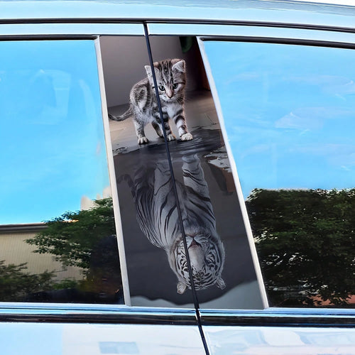 2pcs Cat & Tiger Animal Pattern Vinyl Car Stickers, Scratch-Resistant Waterproof Self-Adhesive Decals, Easy To Apply, Air Cushion Packaging, Universal For Sedan SUV MPV Metal Plastic Car Body Exterior