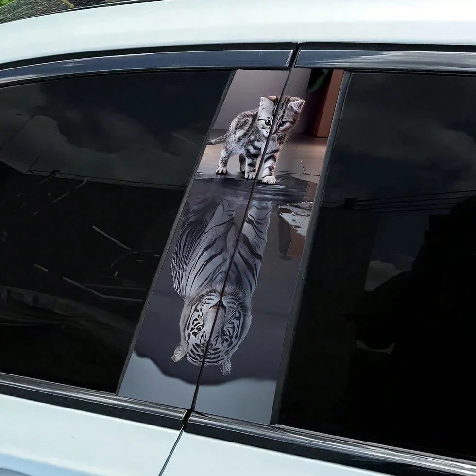 2pcs Cat & Tiger Animal Pattern Vinyl Car Stickers, Scratch-Resistant Waterproof Self-Adhesive Decals, Easy To Apply, Air Cushion Packaging, Universal For Sedan SUV MPV Metal Plastic Car Body Exterior