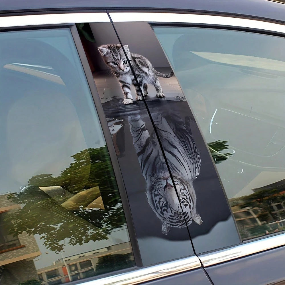 2pcs Cat & Tiger Animal Pattern Vinyl Car Stickers, Scratch-Resistant Waterproof Self-Adhesive Decals, Easy To Apply, Air Cushion Packaging, Universal For Sedan SUV MPV Metal Plastic Car Body Exterior