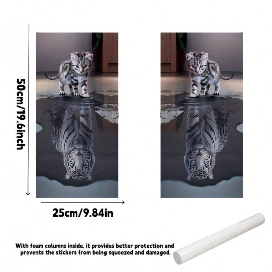 2pcs Cat & Tiger Animal Pattern Vinyl Car Stickers, Scratch-Resistant Waterproof Self-Adhesive Decals, Easy To Apply, Air Cushion Packaging, Universal For Sedan SUV MPV Metal Plastic Car Body Exterior