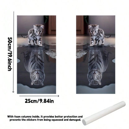 2pcs Cat & Tiger Animal Pattern Vinyl Car Stickers, Scratch-Resistant Waterproof Self-Adhesive Decals, Easy To Apply, Air Cushion Packaging, Universal For Sedan SUV MPV Metal Plastic Car Body Exterior
