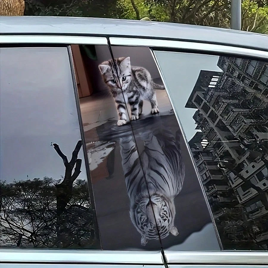 2pcs Cat & Tiger Animal Pattern Vinyl Car Stickers, Scratch-Resistant Waterproof Self-Adhesive Decals, Easy To Apply, Air Cushion Packaging, Universal For Sedan SUV MPV Metal Plastic Car Body Exterior