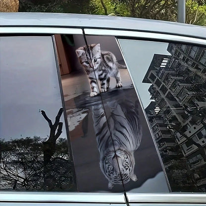 2pcs Cat & Tiger Animal Pattern Vinyl Car Stickers, Scratch-Resistant Waterproof Self-Adhesive Decals, Easy To Apply, Air Cushion Packaging, Universal For Sedan SUV MPV Metal Plastic Car Body Exterior