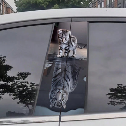 2pcs Cat & Tiger Animal Pattern Vinyl Car Stickers, Scratch-Resistant Waterproof Self-Adhesive Decals, Easy To Apply, Air Cushion Packaging, Universal For Sedan SUV MPV Metal Plastic Car Body Exterior
