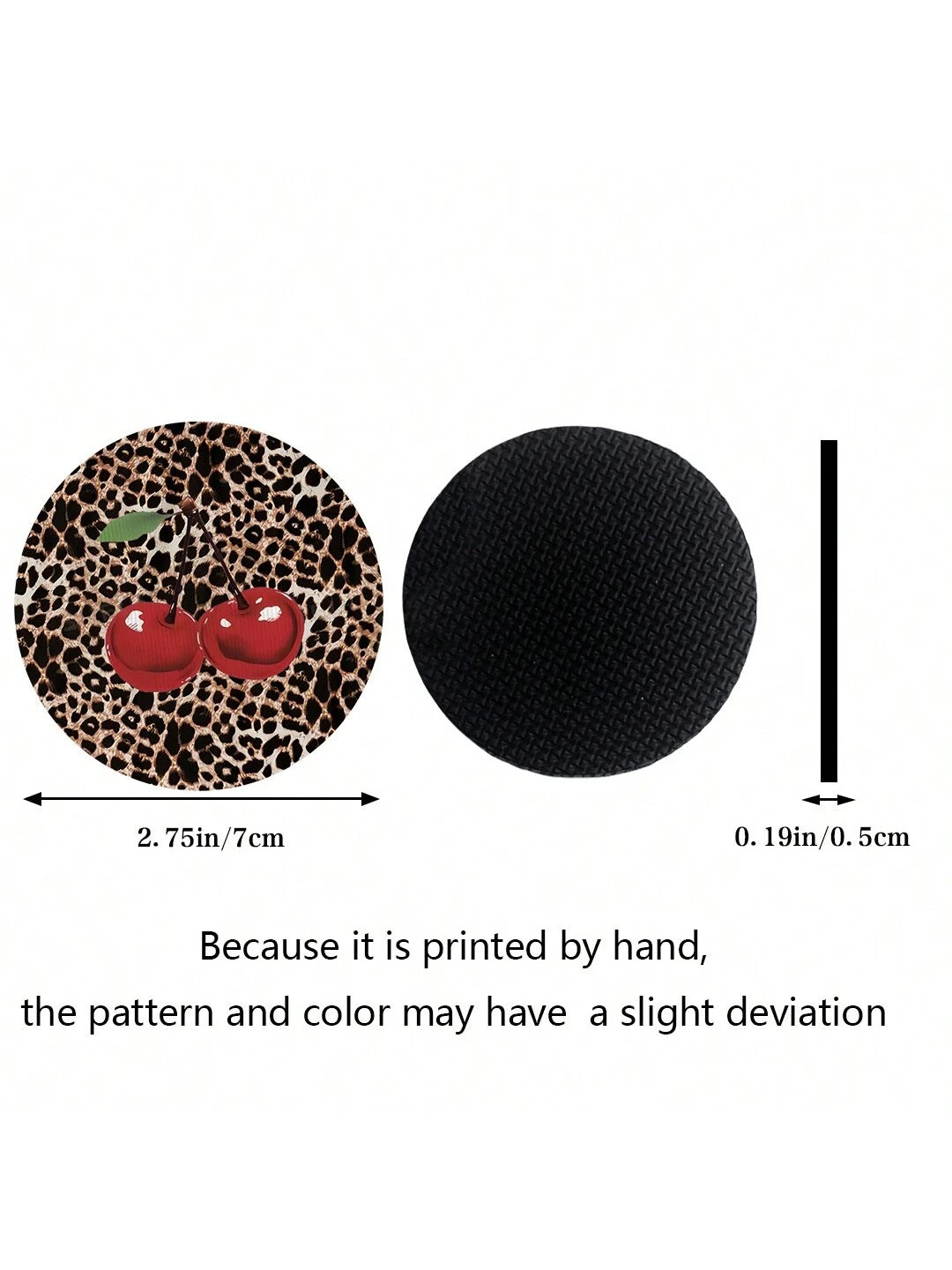 2pcs Cherry Leopard Pattern Absorbent Car Cup Coaster Stylish & Durable Fast-Drying Non-Slip Car Cup Mat