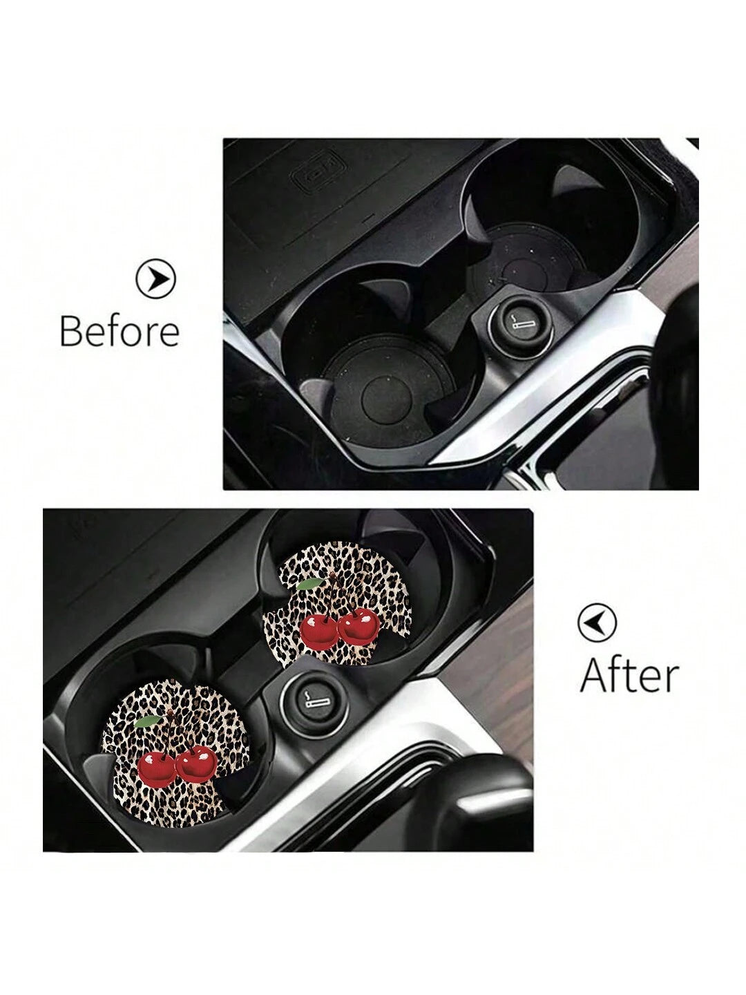 2pcs Cherry Leopard Pattern Absorbent Car Cup Coaster Stylish & Durable Fast-Drying Non-Slip Car Cup Mat