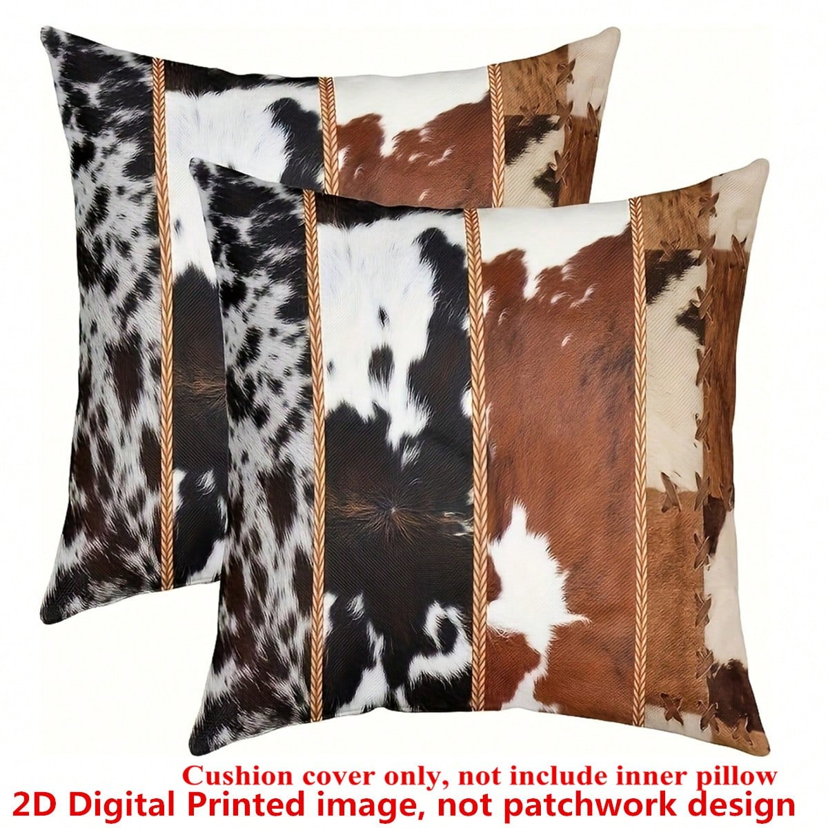 2pcs Country Style Western Cowhide Print Pillowcase, 45x45cm, Single-Sided Printing, Zipper Closure, Machine Washable, Polyester Decorative Cushion Cover, Suitable For Various Room Types Decorative Pi
