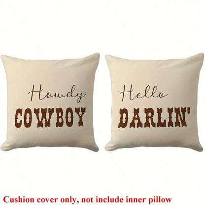 2pcs Country Style Western Cowhide Print Pillowcase, 45x45cm, Single-Sided Printing, Zipper Closure, Machine Washable, Polyester Decorative Cushion Cover, Suitable For Various Room Types Decorative Pi