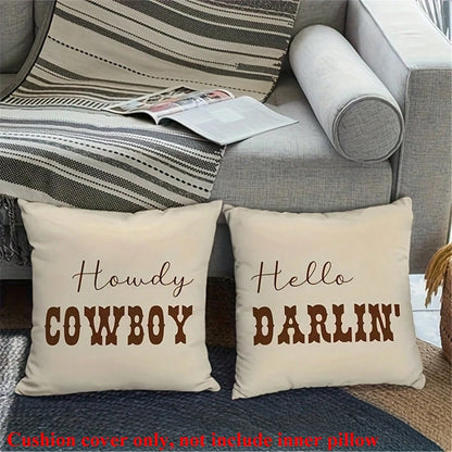 2pcs Country Style Western Cowhide Print Pillowcase, 45x45cm, Single-Sided Printing, Zipper Closure, Machine Washable, Polyester Decorative Cushion Cover, Suitable For Various Room Types Decorative Pi