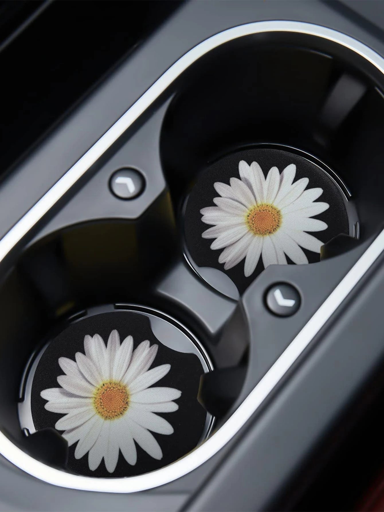 2pcs Daisy Floral Print Car Cup Holder Coasters