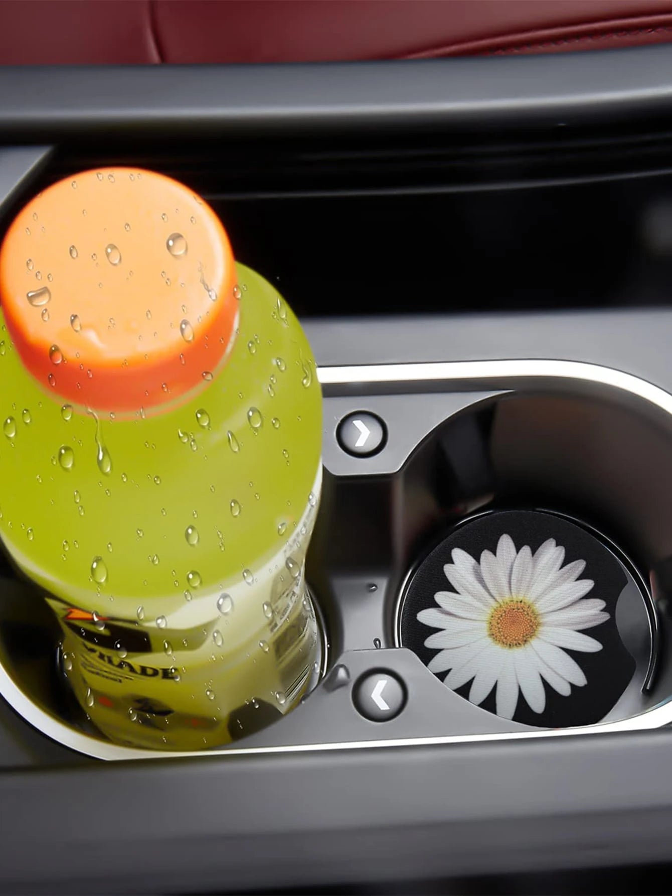 2pcs Daisy Floral Print Car Cup Holder Coasters