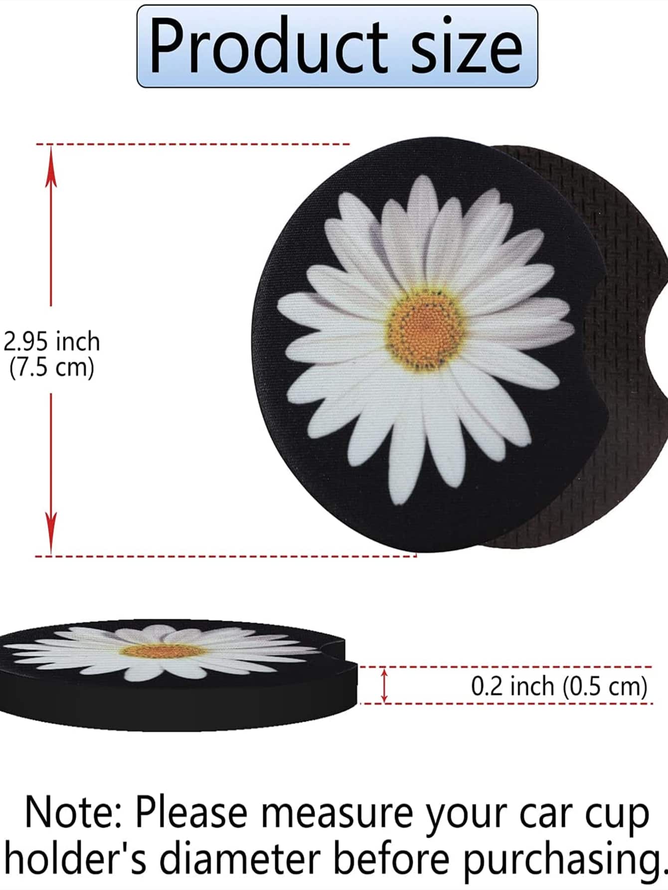2pcs Daisy Floral Print Car Cup Holder Coasters