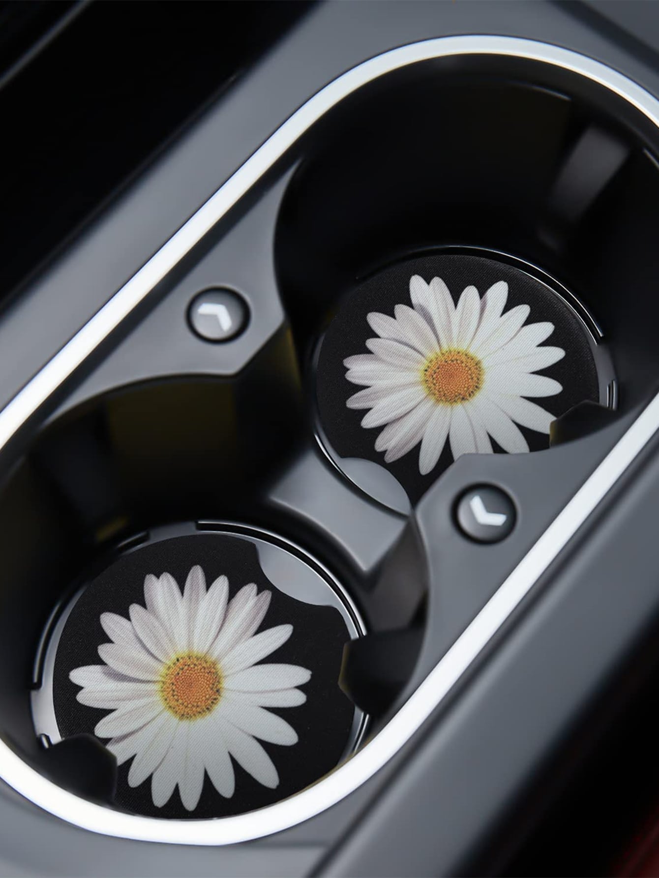 2pcs Daisy Floral Print Car Cup Holder Coasters