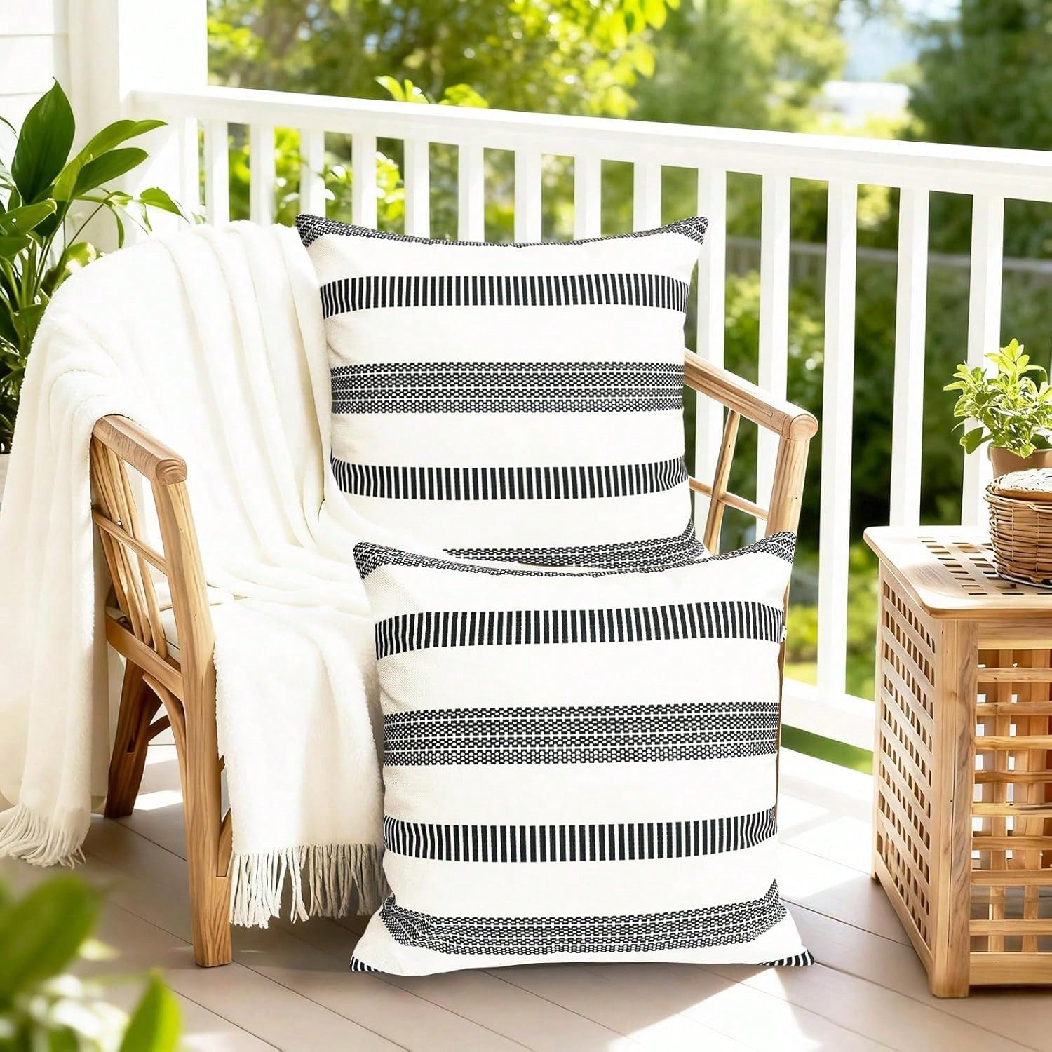 2PCS Decorative Pillow Pillow Cover Black Bohemian Pillowcase Pillow Pillow Cover Pillow Cover Modern Bohemian Farmhouse Outdoor Pillowcase For Sofa Bed Living Room Without Pillow Core On One Side