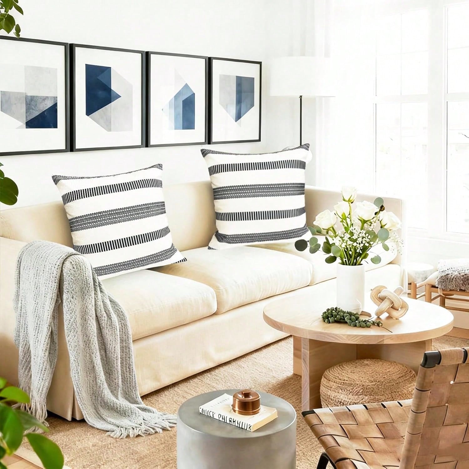 2PCS Decorative Pillow Pillow Cover Black Bohemian Pillowcase Pillow Pillow Cover Pillow Cover Modern Bohemian Farmhouse Outdoor Pillowcase For Sofa Bed Living Room Without Pillow Core On One Side