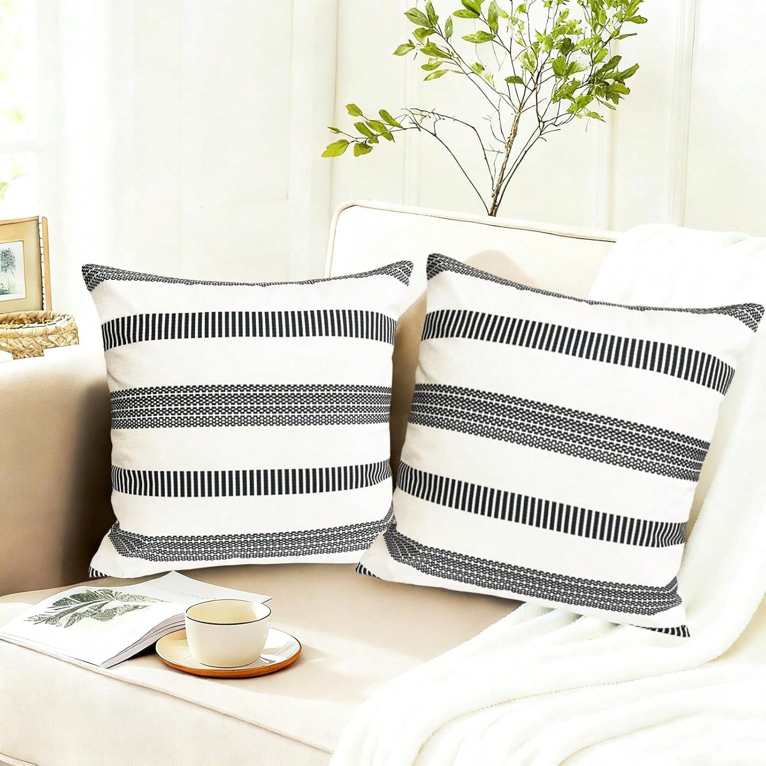 2PCS Decorative Pillow Pillow Cover Black Bohemian Pillowcase Pillow Pillow Cover Pillow Cover Modern Bohemian Farmhouse Outdoor Pillowcase For Sofa Bed Living Room Without Pillow Core On One Side