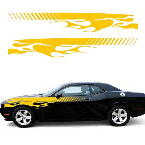 2Pcs Flame Sports Racing Side Skirt Decals, Universal Self-Adhesive Car Side Stripe Stickers For Car SUV Off-Road Vehicles