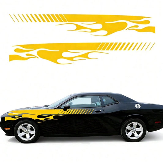 2Pcs Flame Sports Racing Side Skirt Decals, Universal Self-Adhesive Car Side Stripe Stickers For Car SUV Off-Road Vehicles