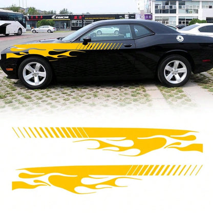 2Pcs Flame Sports Racing Side Skirt Decals, Universal Self-Adhesive Car Side Stripe Stickers For Car SUV Off-Road Vehicles
