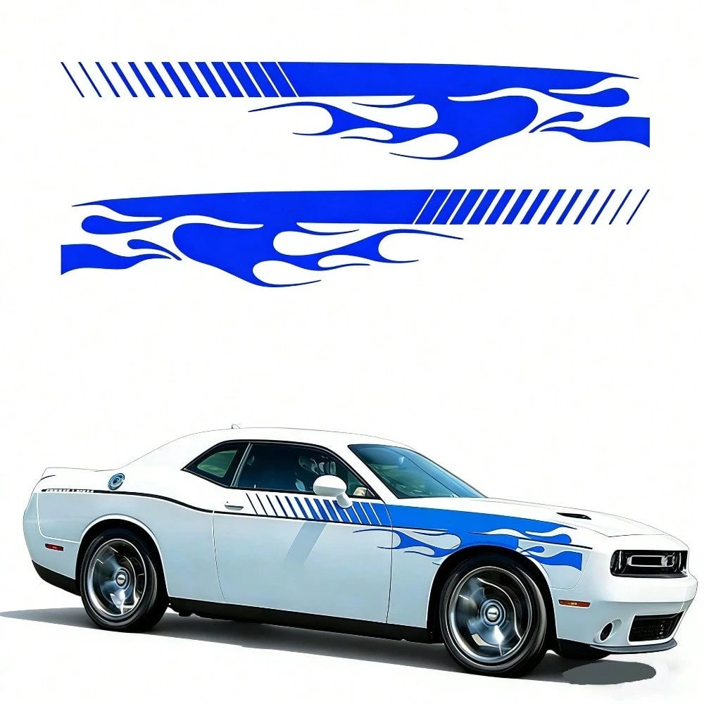 2Pcs Flame Sports Racing Side Skirt Decals, Universal Self-Adhesive Car Side Stripe Stickers For Car SUV Off-Road Vehicles