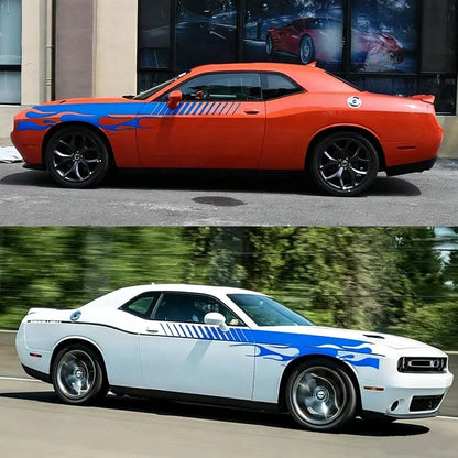 2Pcs Flame Sports Racing Side Skirt Decals, Universal Self-Adhesive Car Side Stripe Stickers For Car SUV Off-Road Vehicles