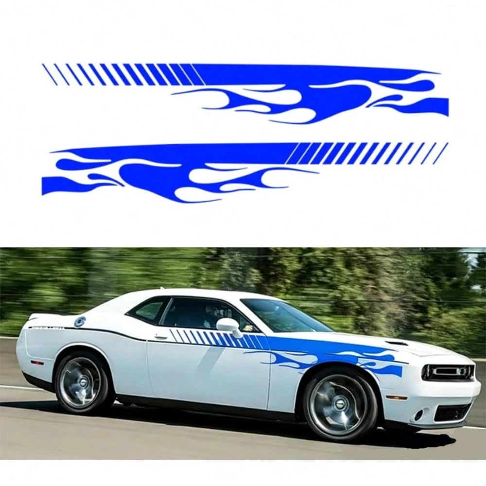 2Pcs Flame Sports Racing Side Skirt Decals, Universal Self-Adhesive Car Side Stripe Stickers For Car SUV Off-Road Vehicles