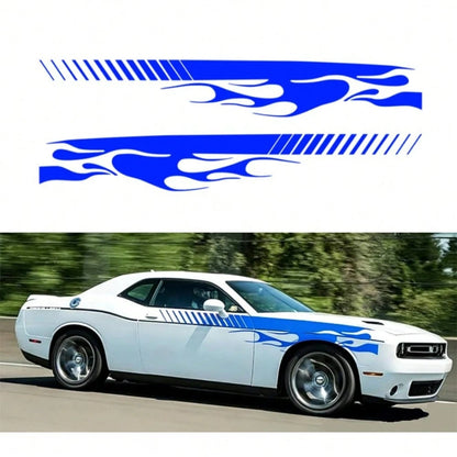 2Pcs Flame Sports Racing Side Skirt Decals, Universal Self-Adhesive Car Side Stripe Stickers For Car SUV Off-Road Vehicles