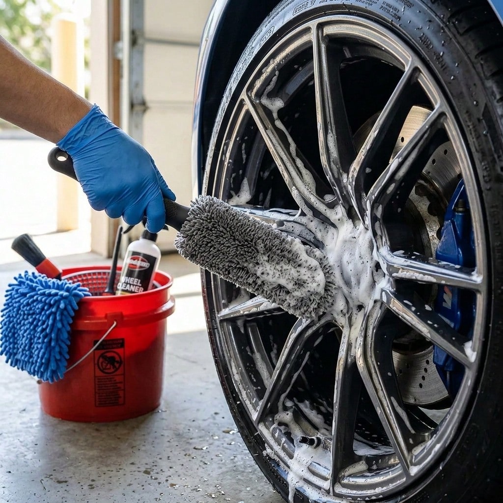 2Pcs Garage Cleaning Tool Brushes, Long Handle Microfiber Wheel Brushes For Car Engine Exhaust Rim Daily Care