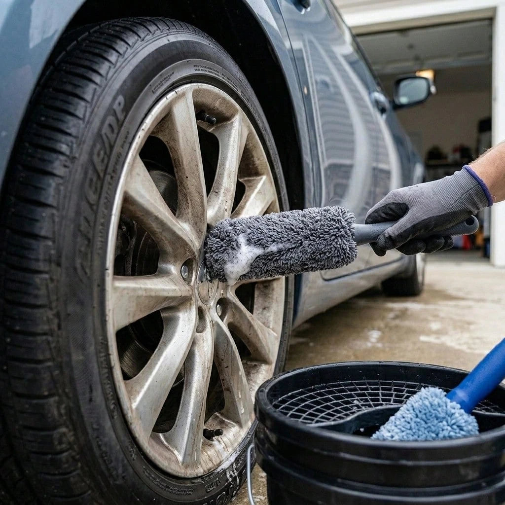 2Pcs Garage Cleaning Tool Brushes, Long Handle Microfiber Wheel Brushes For Car Engine Exhaust Rim Daily Care
