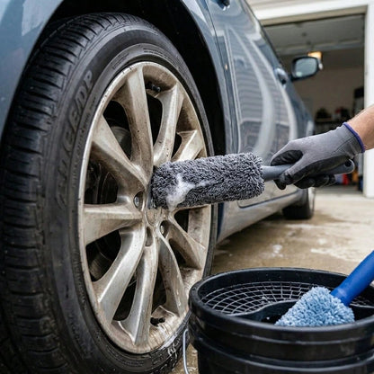 2Pcs Garage Cleaning Tool Brushes, Long Handle Microfiber Wheel Brushes For Car Engine Exhaust Rim Daily Care