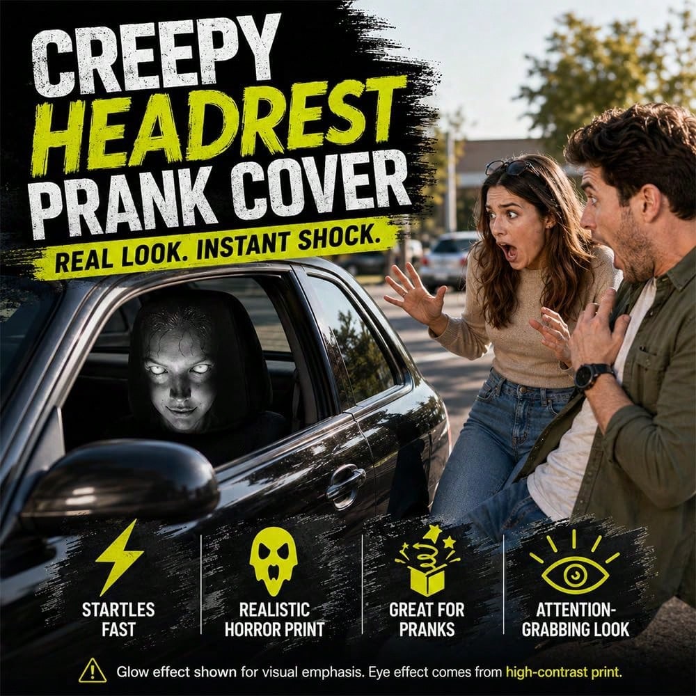 2PCS Ghost Face Headrest Covers, Scary Face Printing Auto Seat Universal Elastic Models Headrest Protector