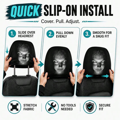 2PCS Ghost Face Headrest Covers, Scary Face Printing Auto Seat Universal Elastic Models Headrest Protector