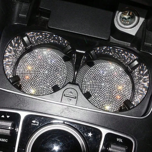 2pcs Glitter Car Cup Holder Inserts, Rhinestone Silicone Non-Slip Cup Coasters, Universal Round Car Cup Holder Inserts, Women's Car Interior Accessories