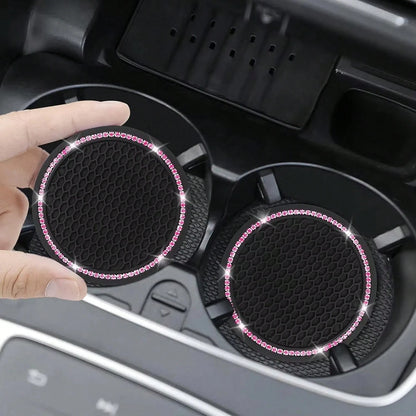 2pcs Glitter Car Cup Holder Inserts, Rhinestone Silicone Non-Slip Cup Coasters, Universal Round Car Cup Holder Inserts, Women's Car Interior Accessories