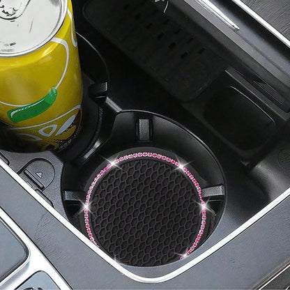 2pcs Glitter Car Cup Holder Inserts, Rhinestone Silicone Non-Slip Cup Coasters, Universal Round Car Cup Holder Inserts, Women's Car Interior Accessories